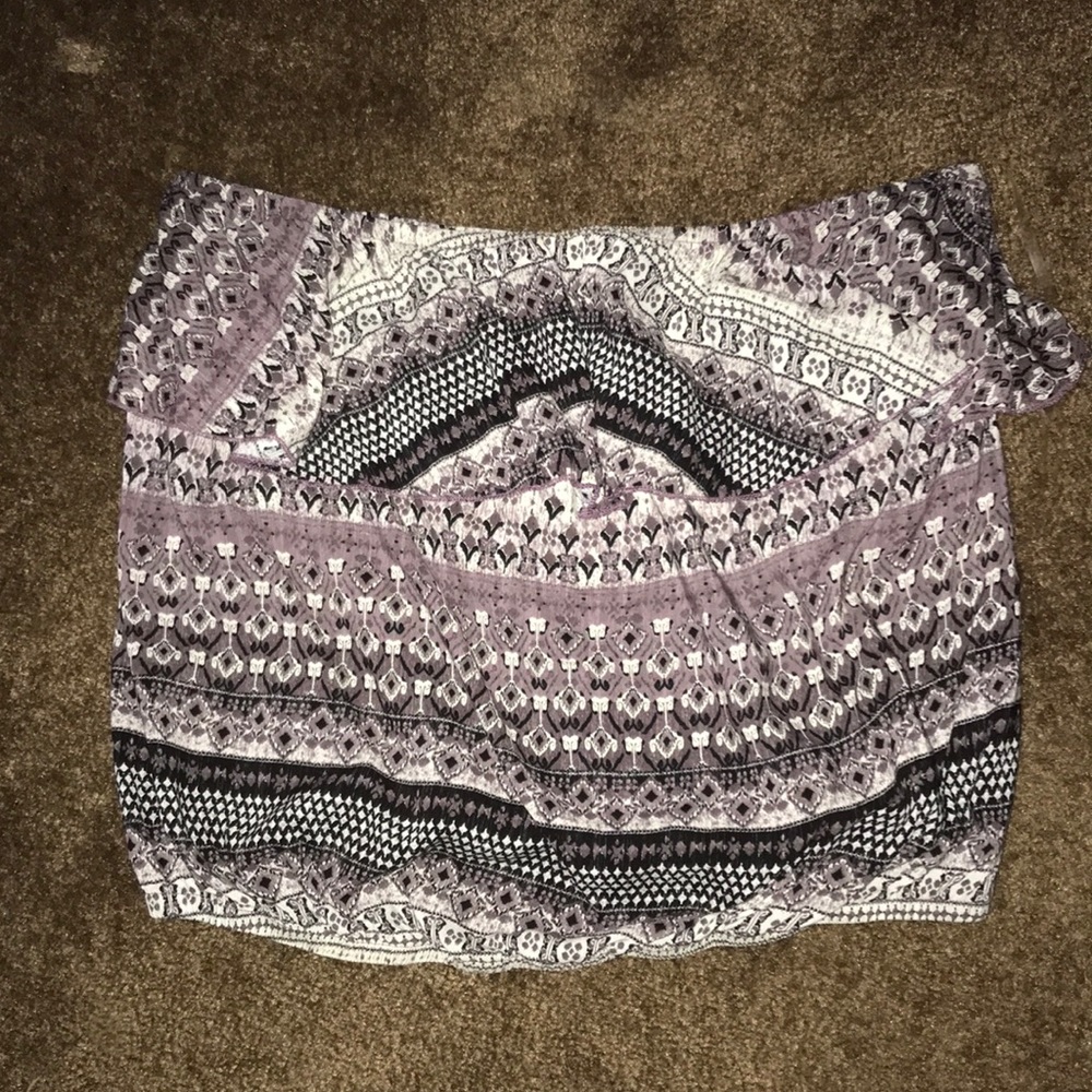 Purple Ruffled Strapless Crop Top